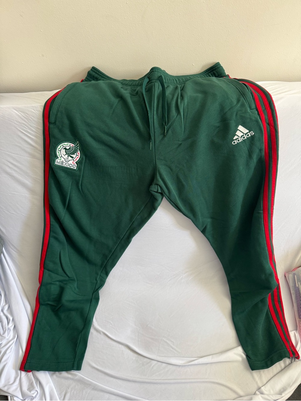 adidas Men’s Mexico Seleccion Green Joggers with Red Side Stripes